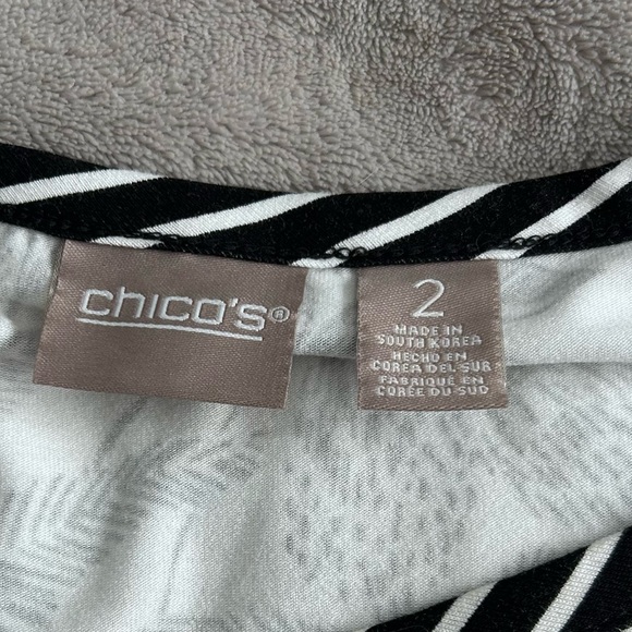 Chico's Black & White Floral Boatneck Long Sleeve Top - Picture 5 of 8